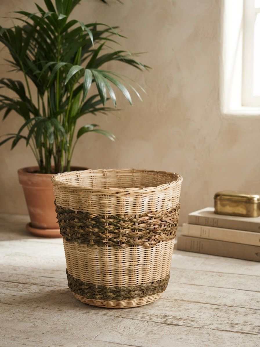 Cane & Pan , Reed Bin, Garbage Bin, Dustbin