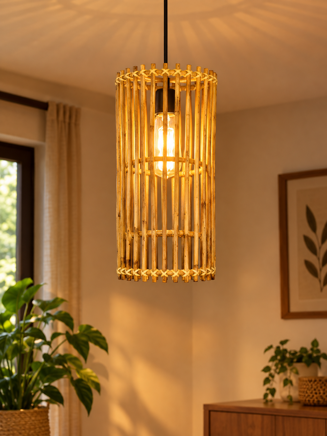 Natural Cane Hanging Light