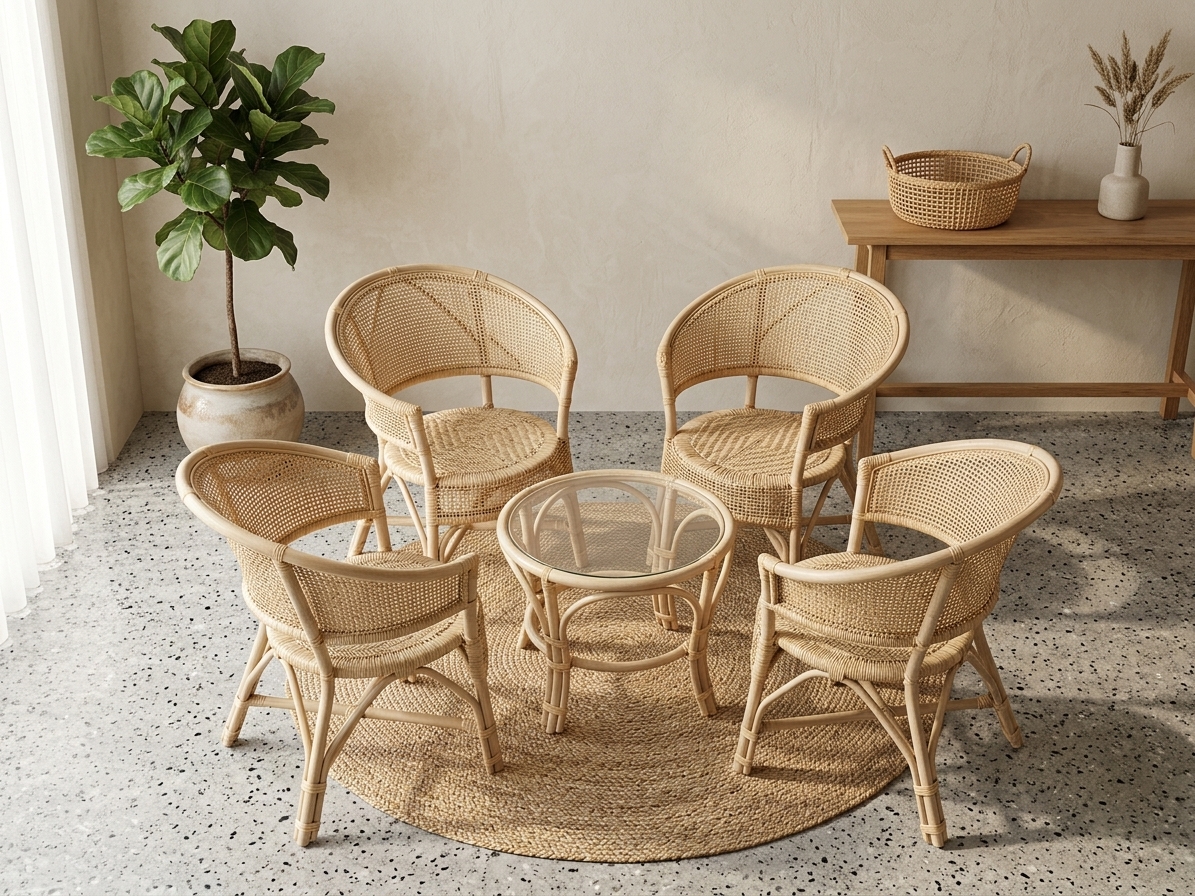 Handcrafted Cane Chairs & Table Set